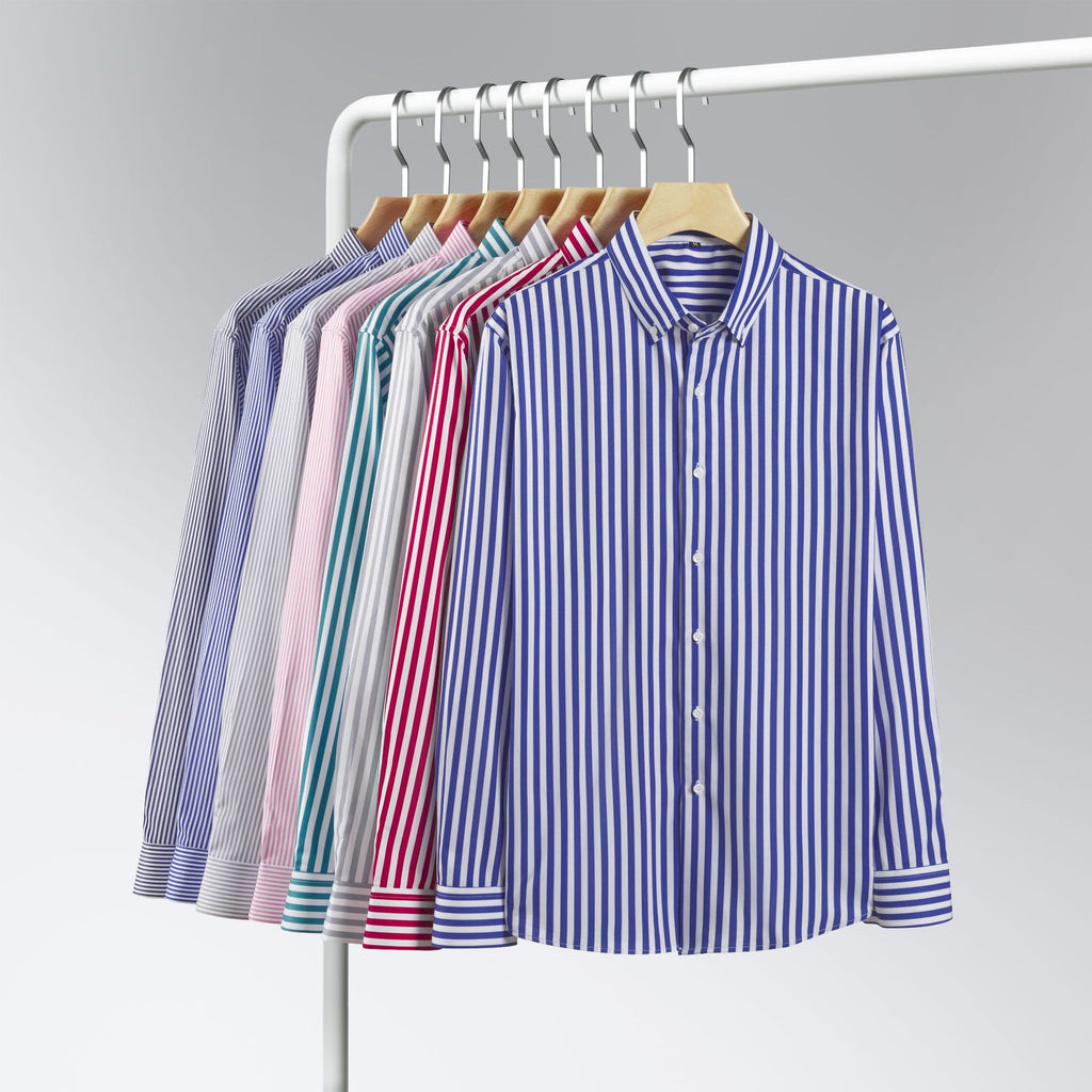 Jiachuan European and American Elastic Non-Iron Men's Shirt Long Sleeve Digital Print Stri