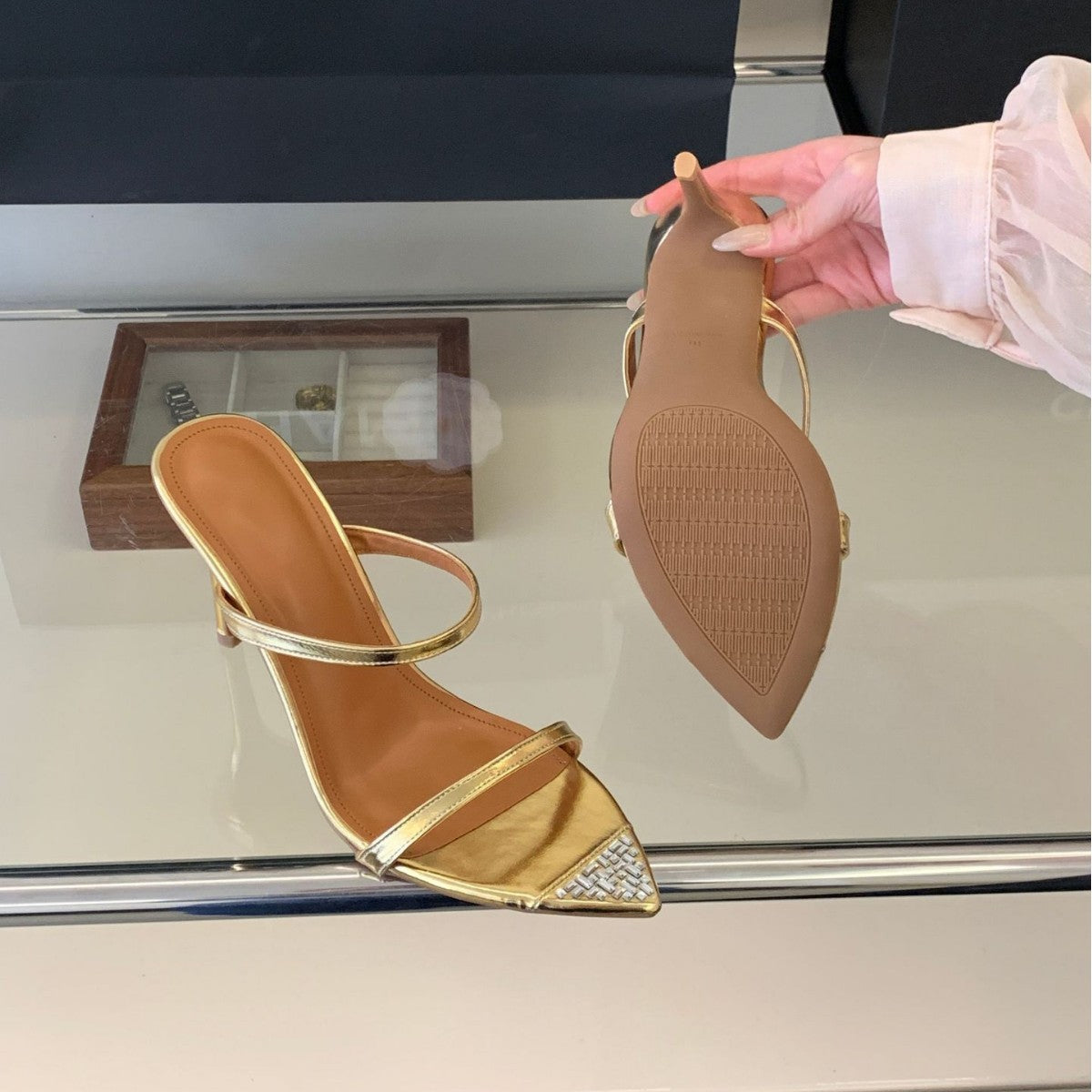 Doigts pointus Strass Mules Slingback Talon ultra-haut