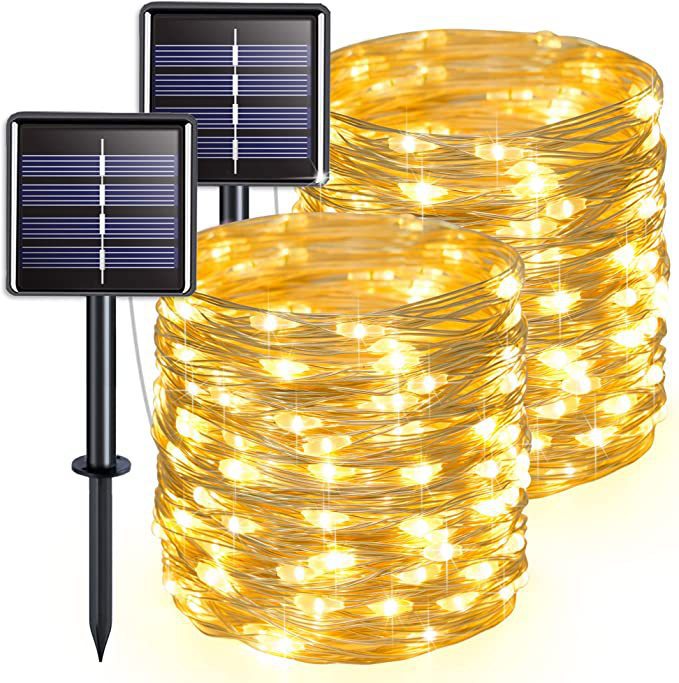 LED solaire en cuivre fil lampe Huit fonction chaîne de lumière