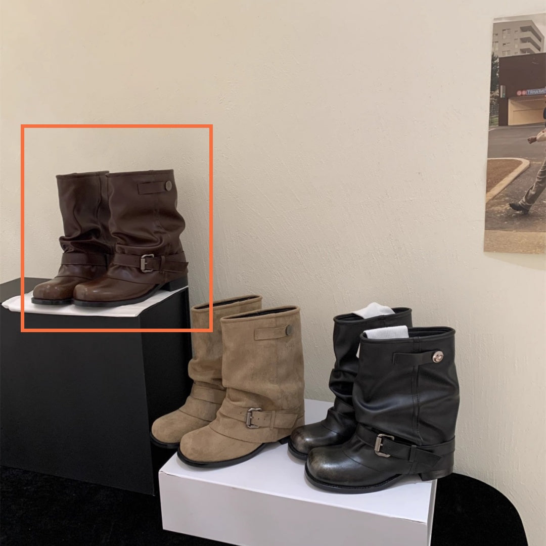 Bottes de cheville plissées pour femmes