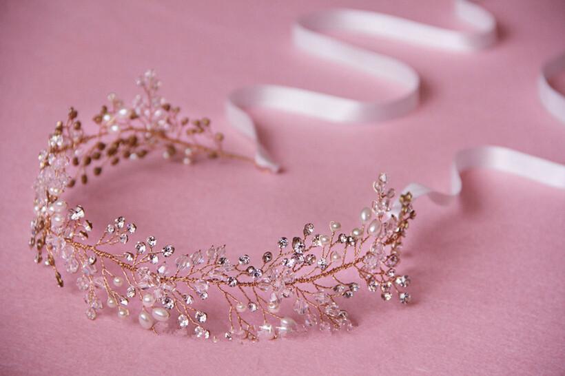 Pure main en or et argent cristal Accessoires pour cheveux de mariée