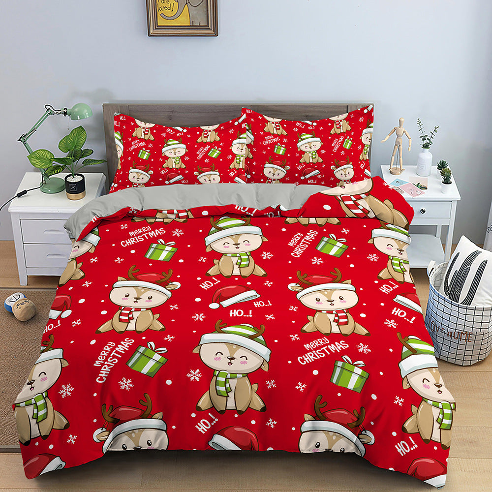 Red Cartoon Père Noël Impression numérique en trois pièces Couche de lit