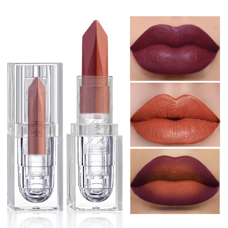 Soft-matte, Dual-tone, 2-en-1 Matt Longwear Mud à lèvres avec un perlé, irisé, et velours