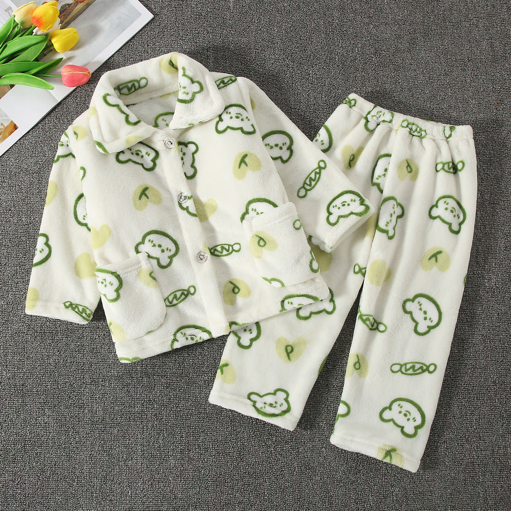 Printemps et automne Flannel de garçons et filles Mignon Kawaii Cartoon Animal Homewear