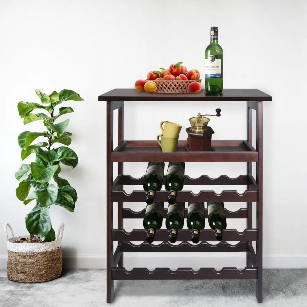 Bois massif 18-Bottle Porte-vin avec plateau et plateau