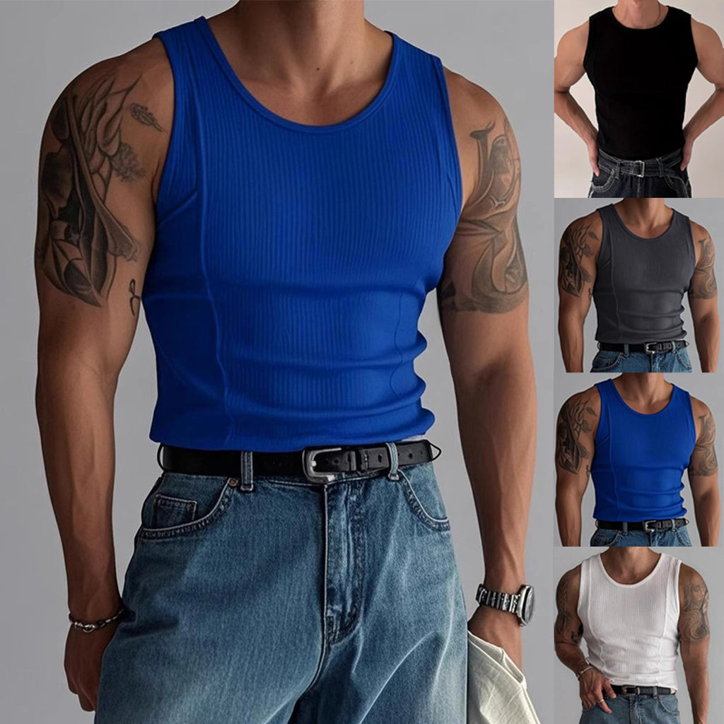 Hommes tricoté verticale-Stripe fitness Sports Casual Tank Top