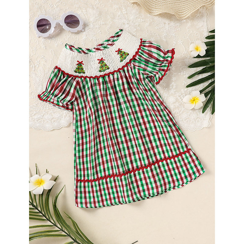 Bébé enfant Bébé Filles Robe de Noël Manche courte Arbre de Noël Brodé Plaid Ca