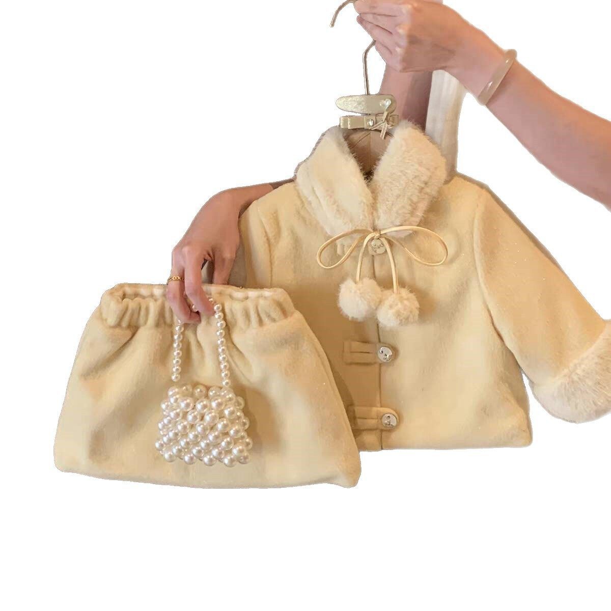 Petites filles en laine de velours de style Chanel et ensemble de jupe