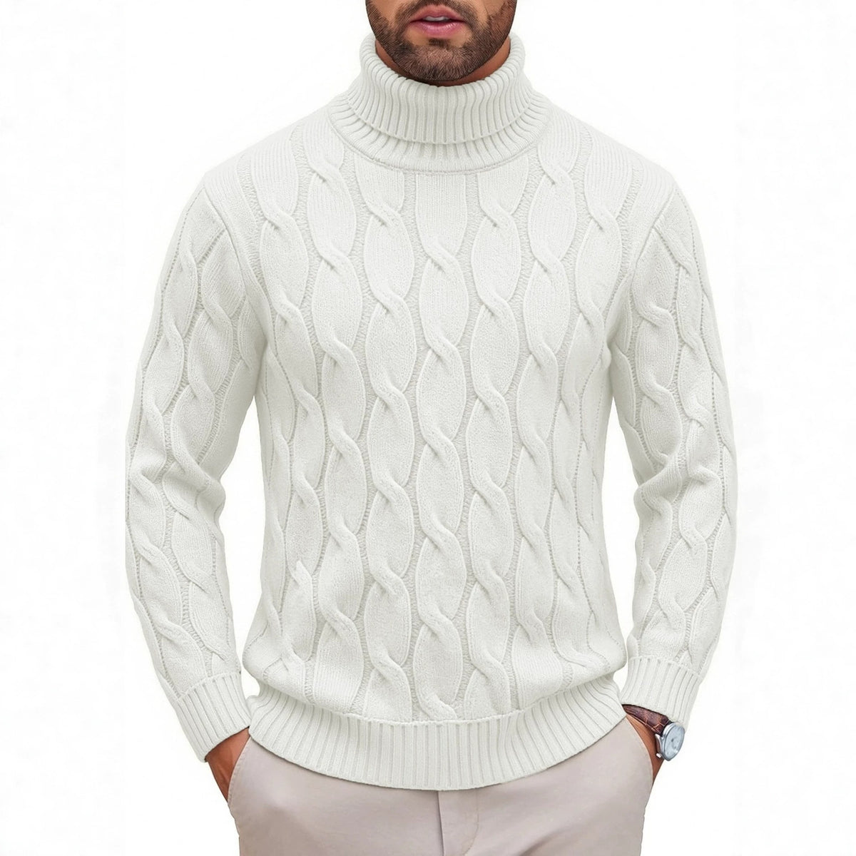 Chandail en col roulé à la mode homme avec design floral enroulé