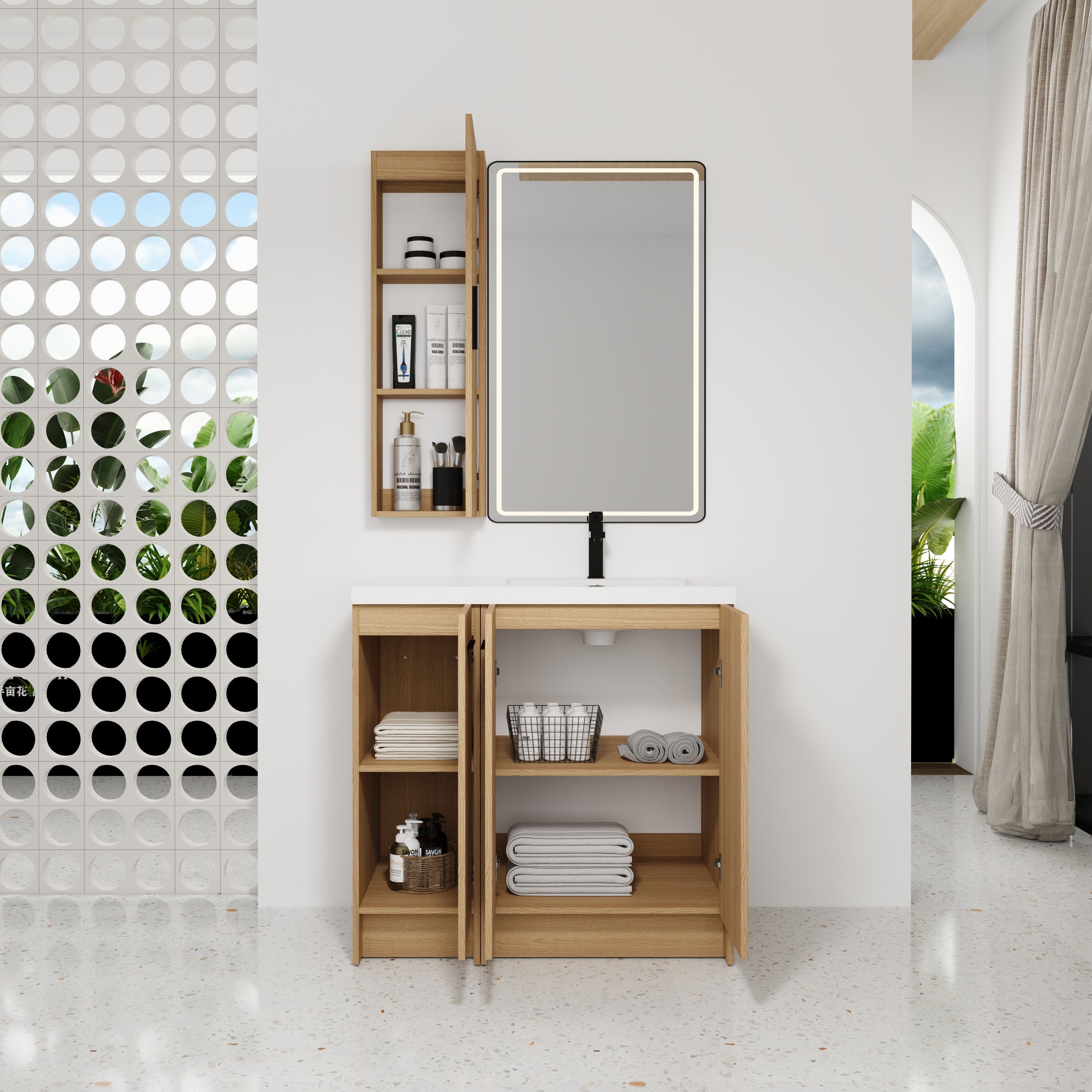36" Vanité de salle de bain autonome avec armoire en tissu