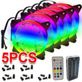 5pcs Desktop RGB Fans PC 120mm LED Cooling Fans With Remote And Controller New