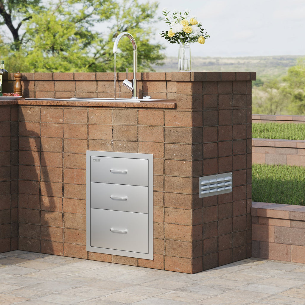 VEVOR 18x20.5 pouces cuisine extérieure en acier inoxydable triple accès BBQ tiroirs avec Chrome H