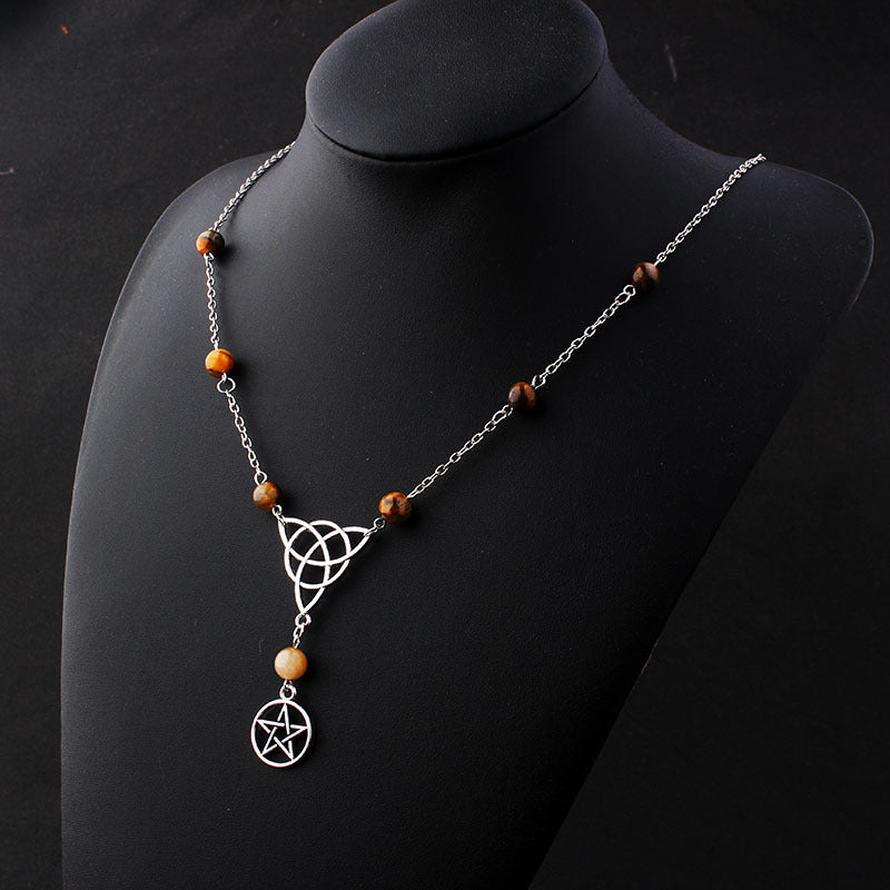 Witchcraft gothique Pentagram Tête chaîne Magic Round Perles Pierre