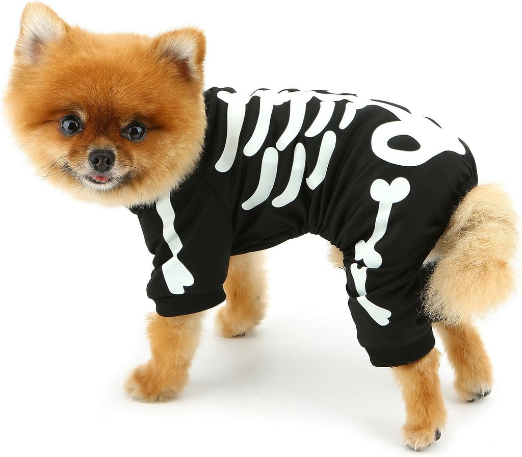 Costumes de chien d'Halloween pour petit chien Glow dans le sombre Skeleton Pet Jumpsuit Skull Puppy Pa