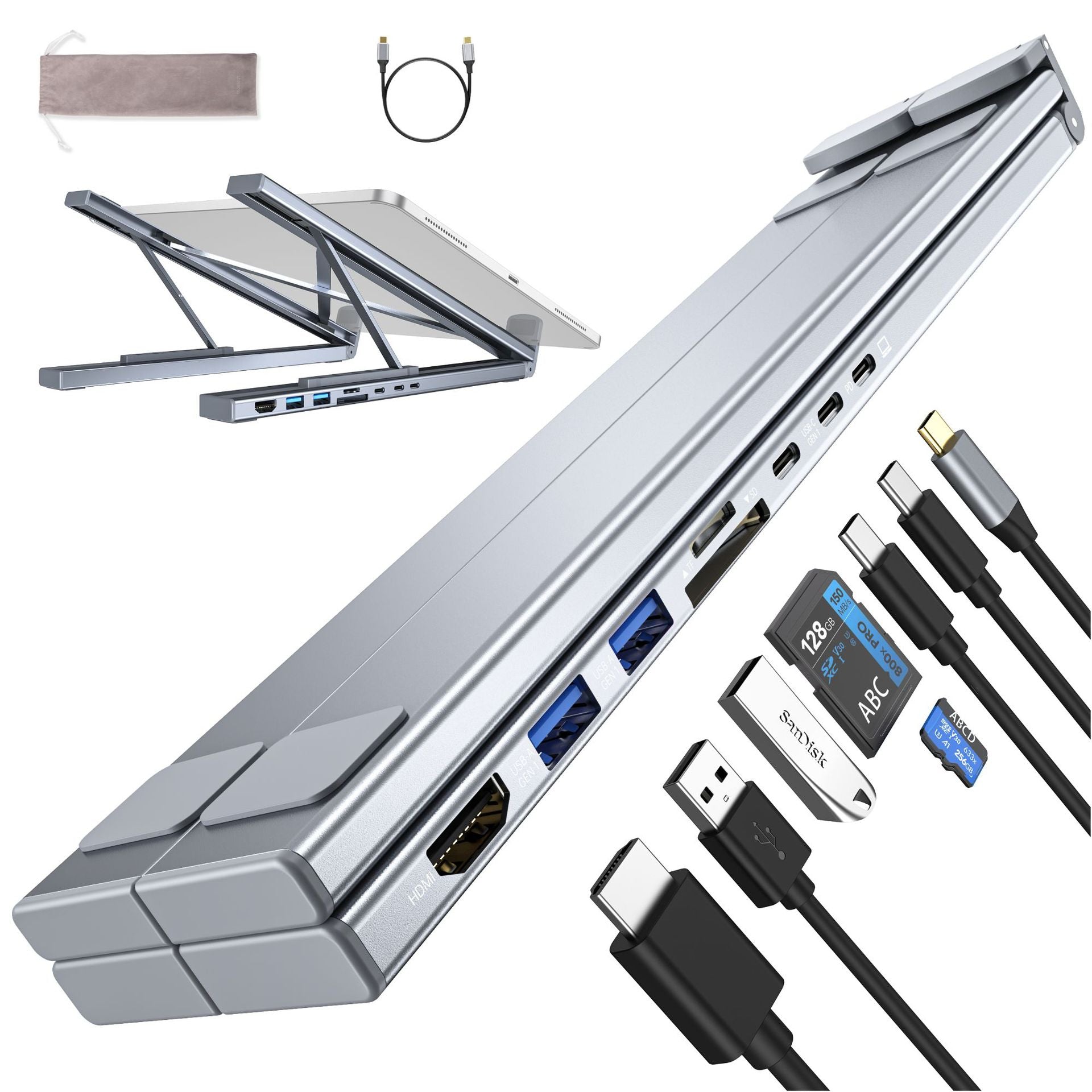 Aluminium alliage HUB multi-interface HDMI 8 en 1 station d'accueil support ordinateur portable