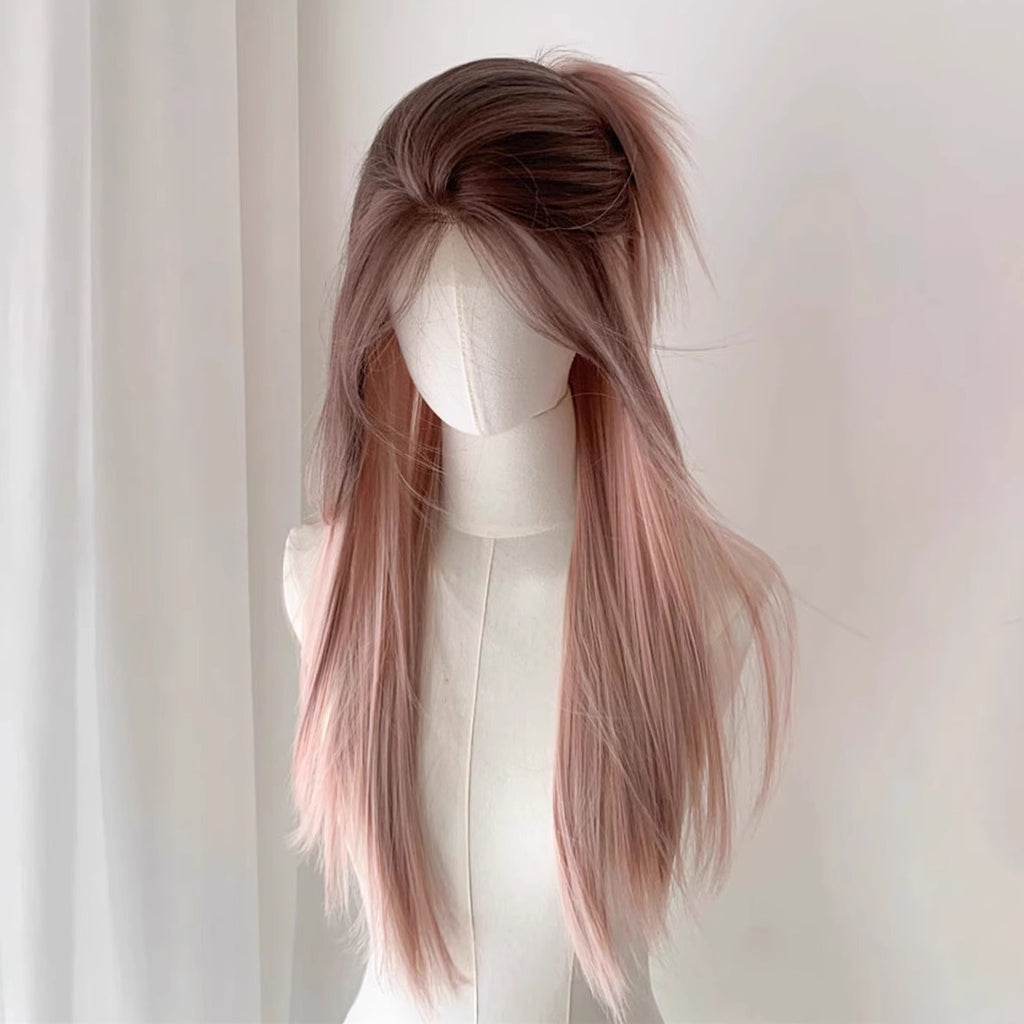 Moyenne-partie huit-forlock Bangs long droit perruque