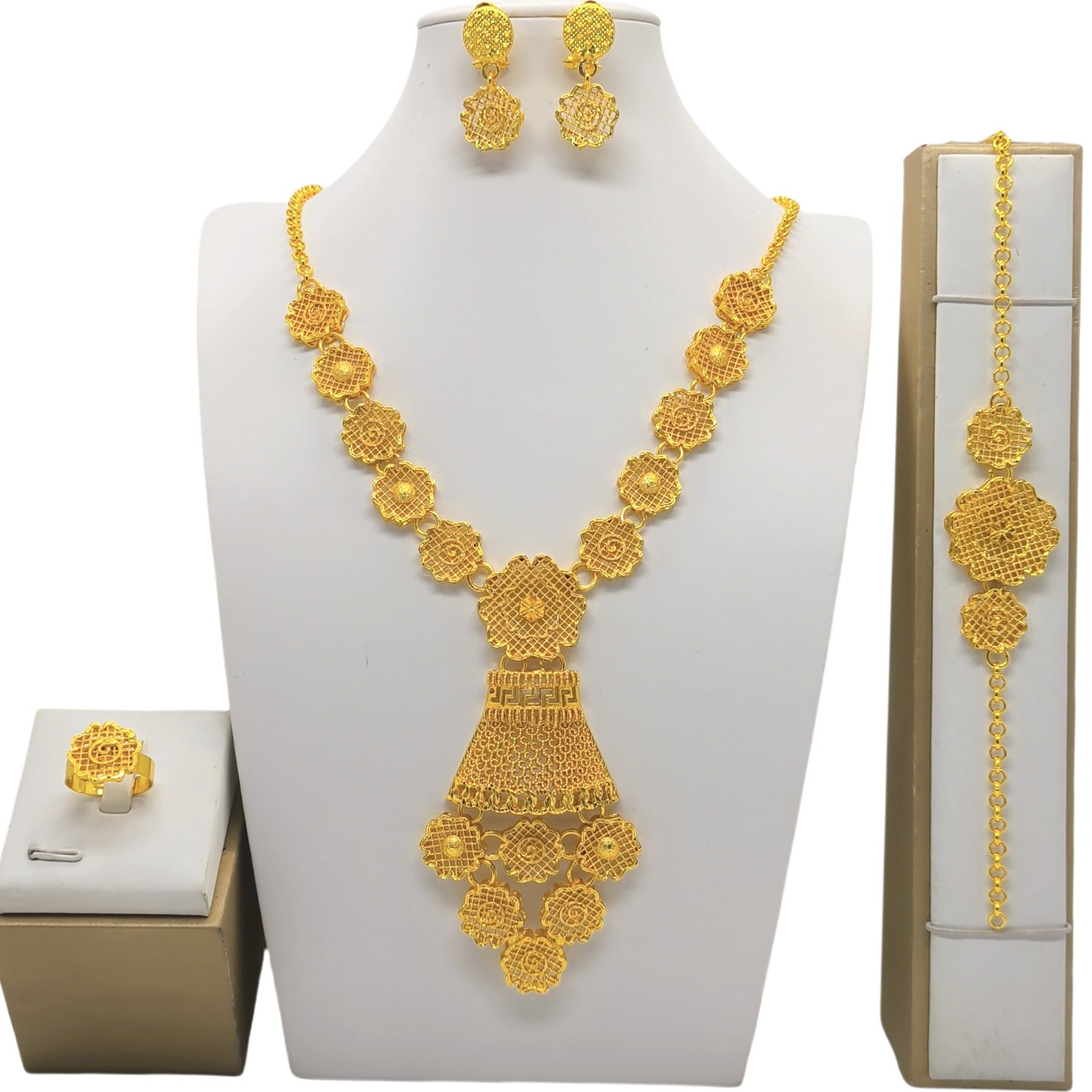 Bracelet collier plaqué or 24k Boucles d'oreilles