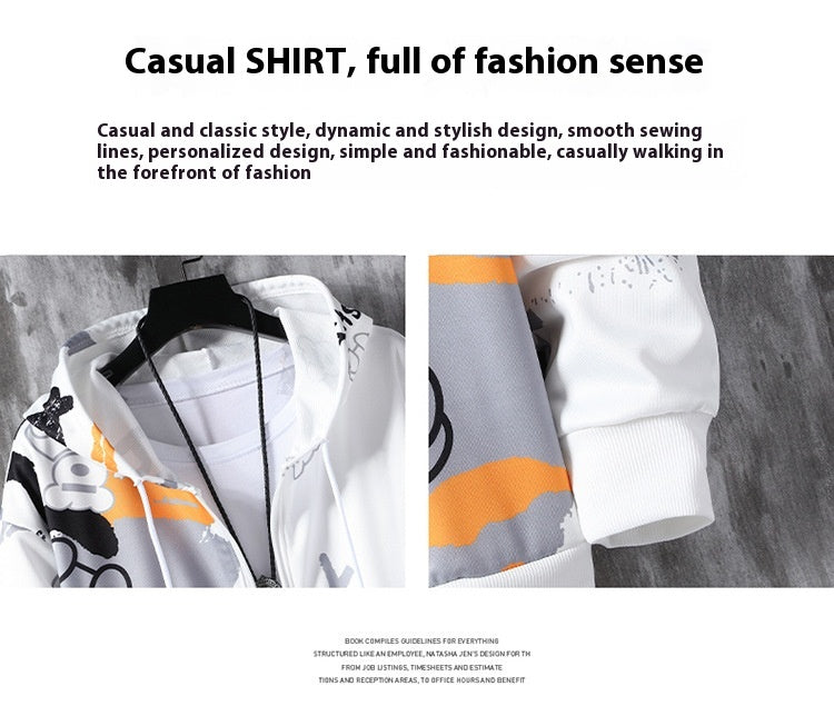 Men's Spring and Autumn Long Sleeve Zipper Imprimé costume occasionnel