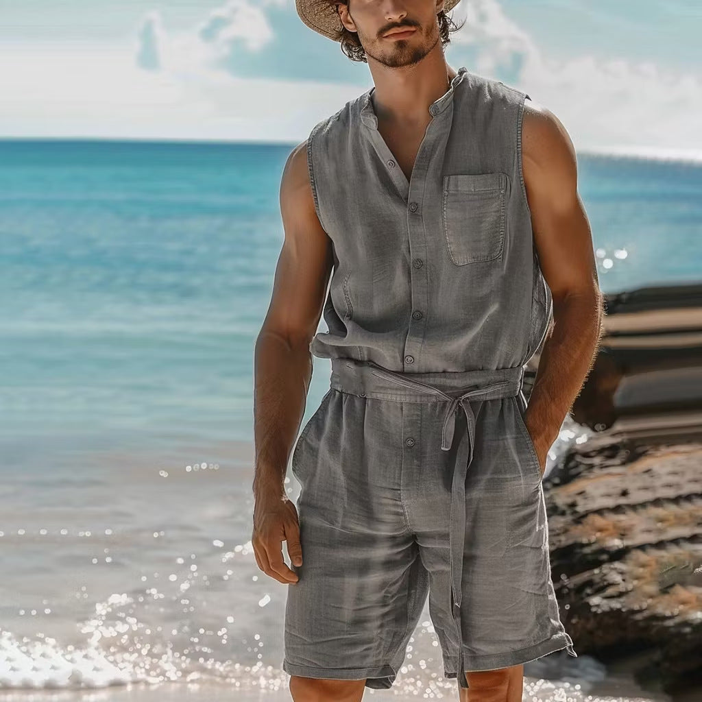 Ensemble de shorts et de shorts boutonnés à une pièce pour hommes