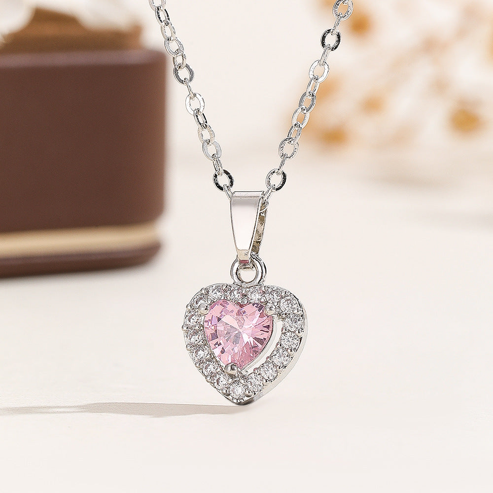 Collier de chaîne de clavicule de coeur Zircon doux et Edgy