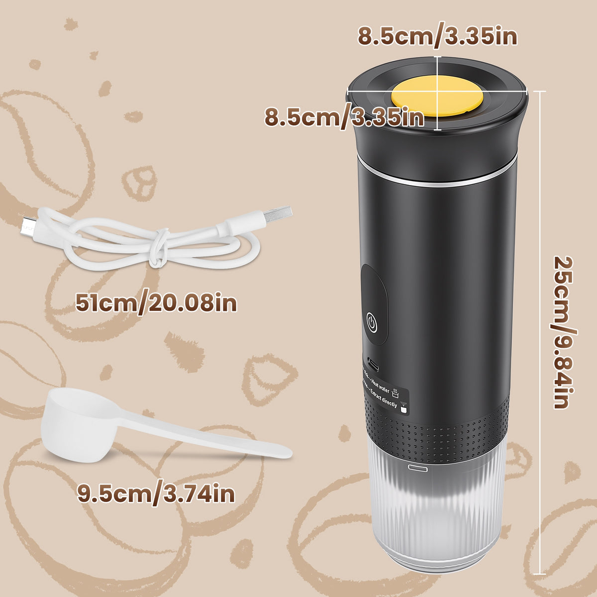 3 In 1 Portable Espresso Machine Cordless Mother's Day Self-Heating Coffee Maker with 7500mA