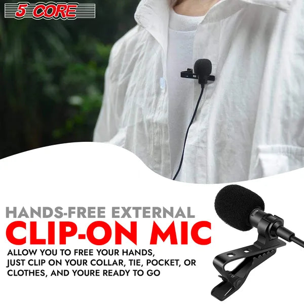 5 Core Professional omnidirectionnel Lavalier Microphone 3,5mm Clip-On Lapel Mic pour Smartp