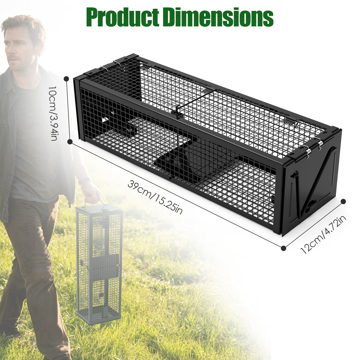 2Pack 15.35x4.72x3.94en 2-Door humain Rat Trap galvanisé en fer Rodent Cage Reusa