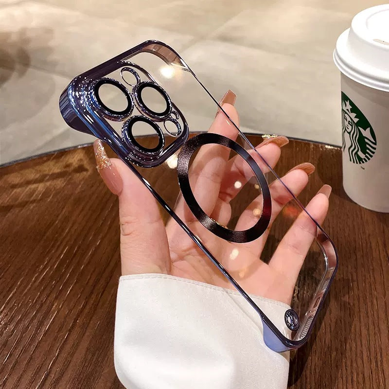 Étanche à la poussière en plastique Net Electroplating Frameless Phone Case I Magnetic Hard Shell