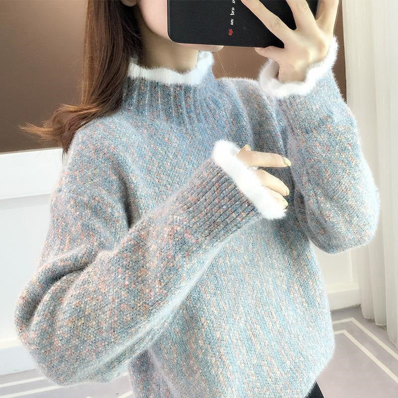 Tweater en col roulé épais pour femmes convenant à la fois à la couche et à l'usure comme vêtements de dessus