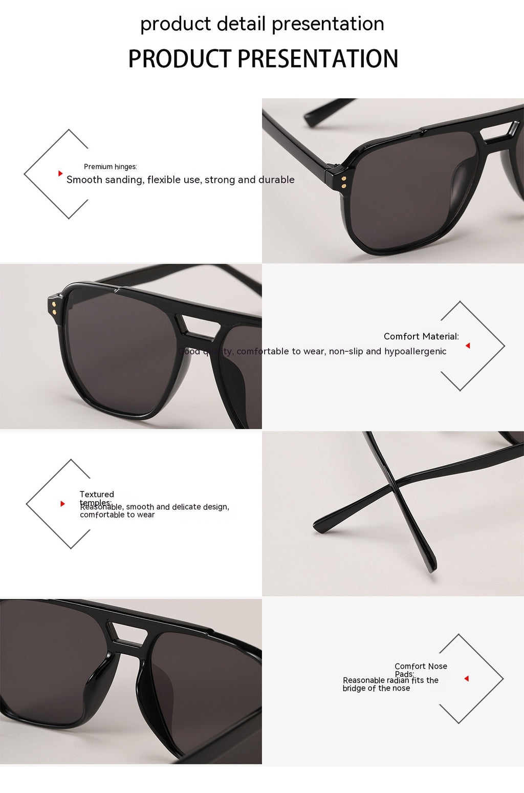 Lunettes de soleil carrées à double faisceau de mode pour femmes