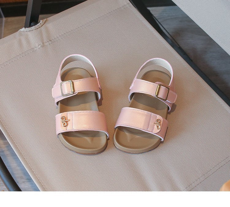 Filles' Fashion Letter Metal Button Sandales Coréen Version Bébé Velcro Chaussures Simples Filles'
