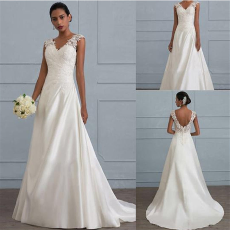 Automne blanc tempérament dentelle robe de mariée européenne demoiselle d'honneur backless col bas large