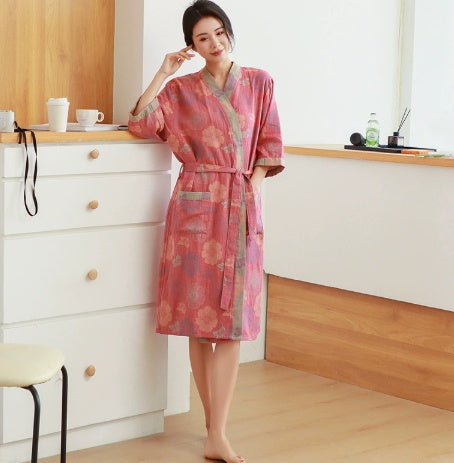 Coton Double couche Gauze peignoir mince pyjama d'été Lunettes de nuit