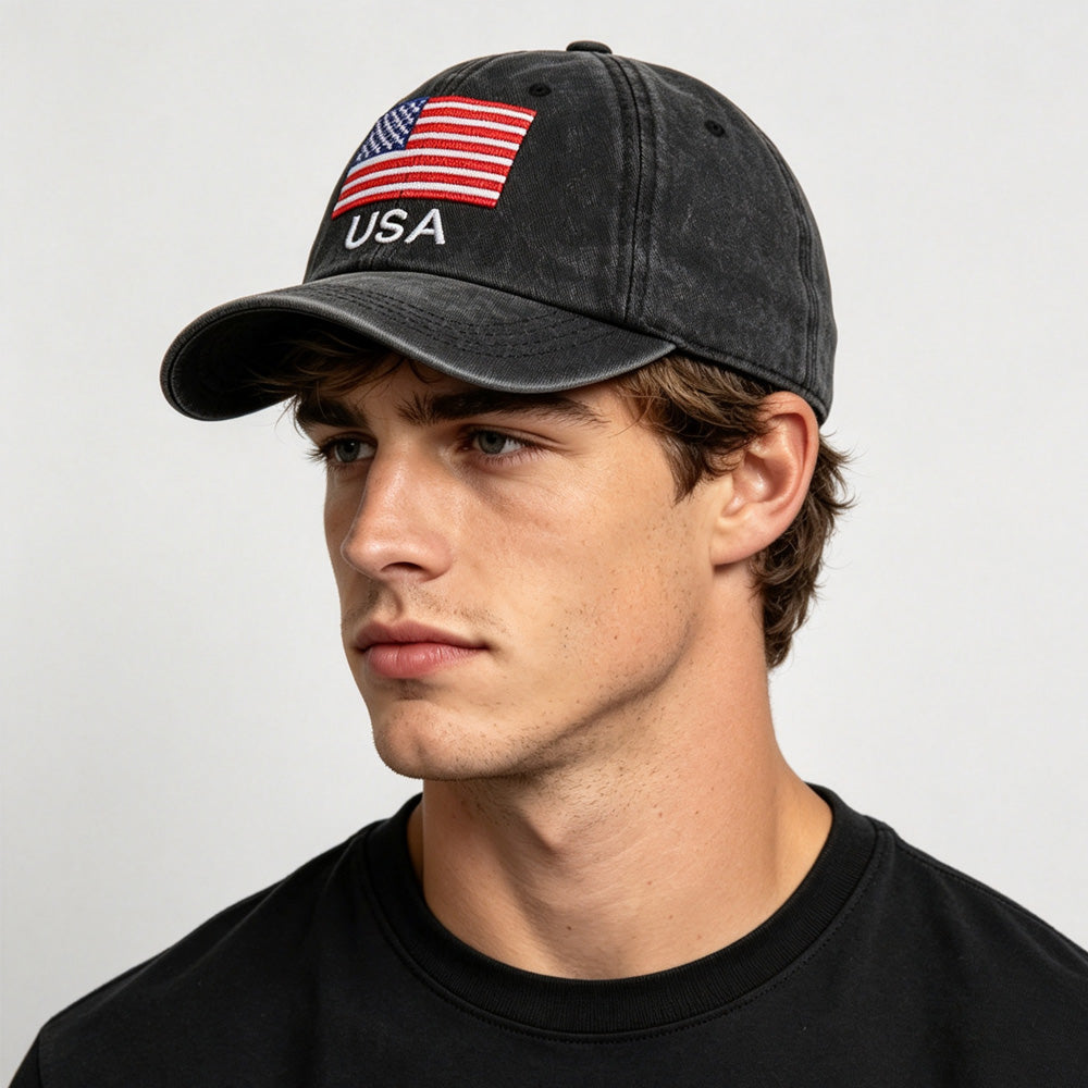 Casquette de baseball lavée 2pcs vintage avec logo American Flag USA