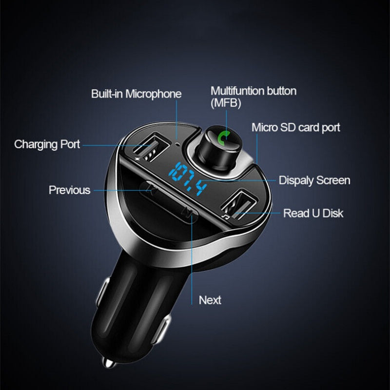 Voiture Bluetooth T20 Emetteur FM sans mains Chargeur de téléphone MP3