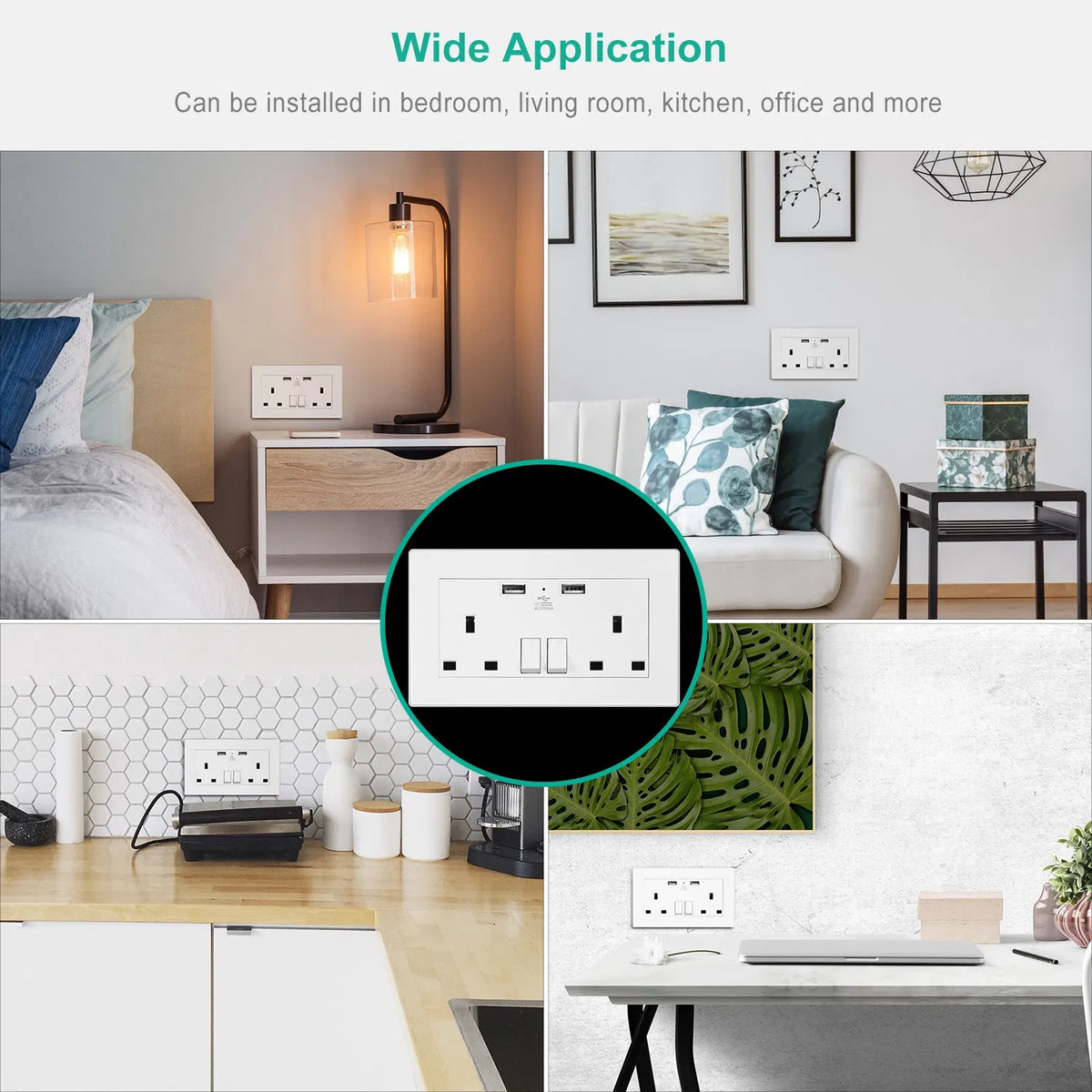 UK Wall Outlet Dual Wall Plug Socket Duplex 2.1A Chargeur mural USB avec éclairage de commutateur de prise I