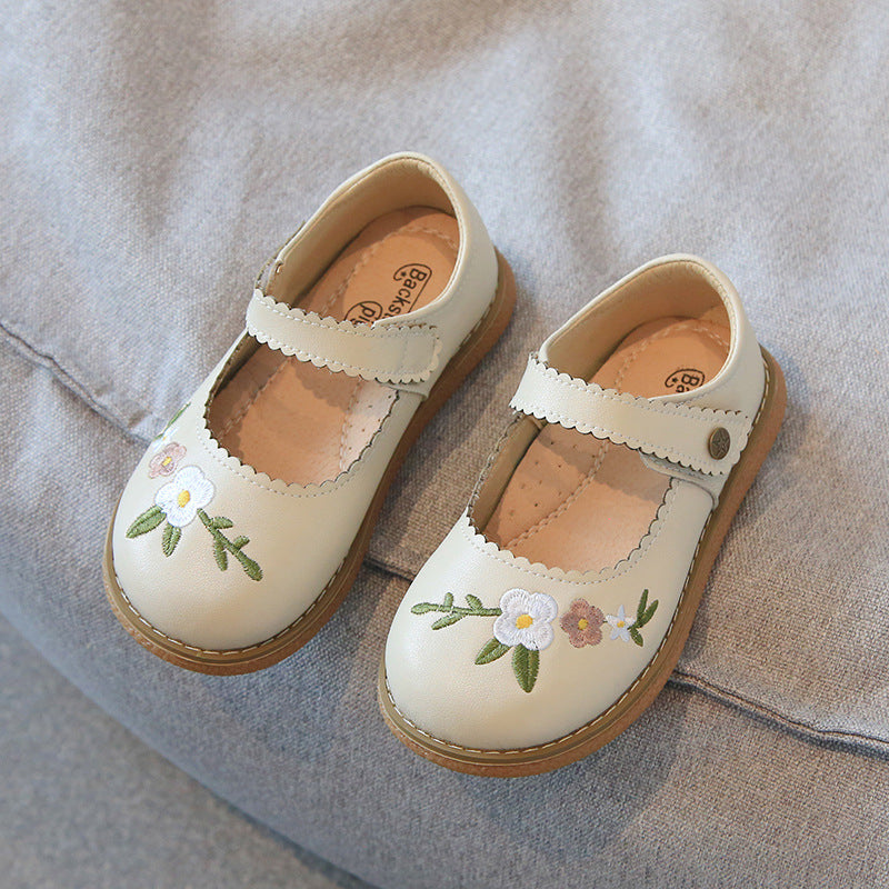 Chaussures en cuir pour filles Broderie Princesse
