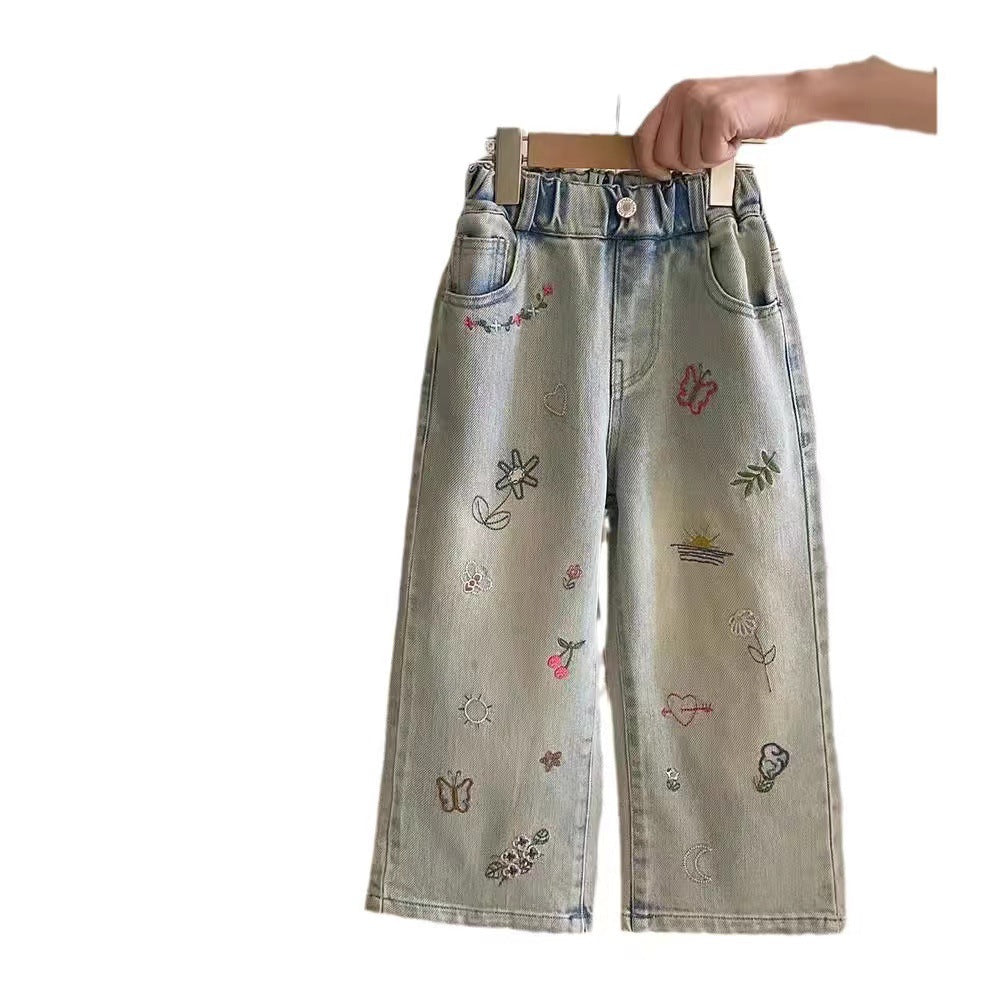 Mode de filles personnalisé brodé droit Jeans