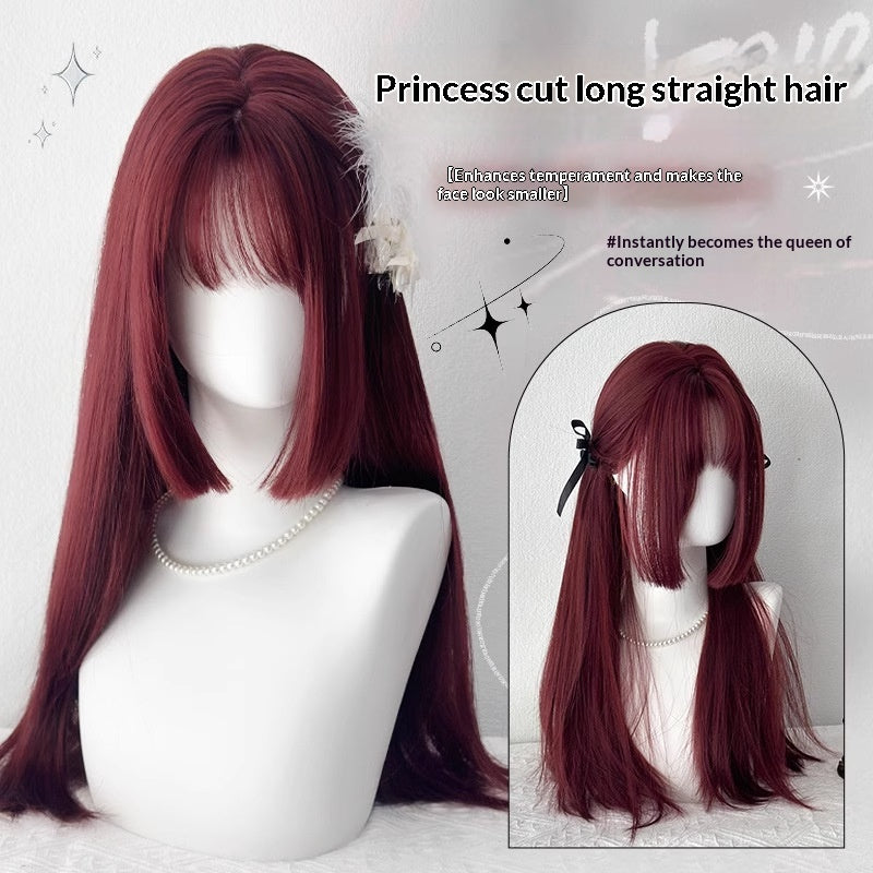 Rouge Perruque Femme Long cheveux naturel pleine tête Cap Style japonais