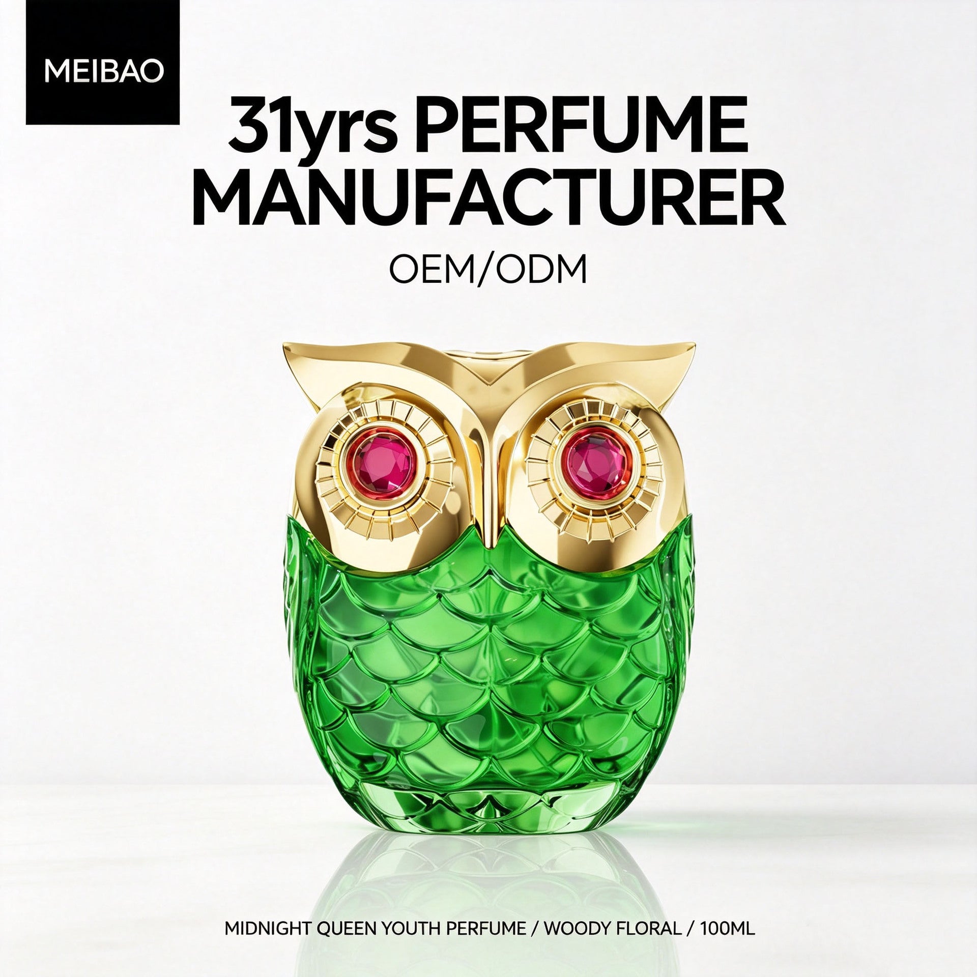 Perfume haut de gamme à parfum vert dans un design d'hiboux