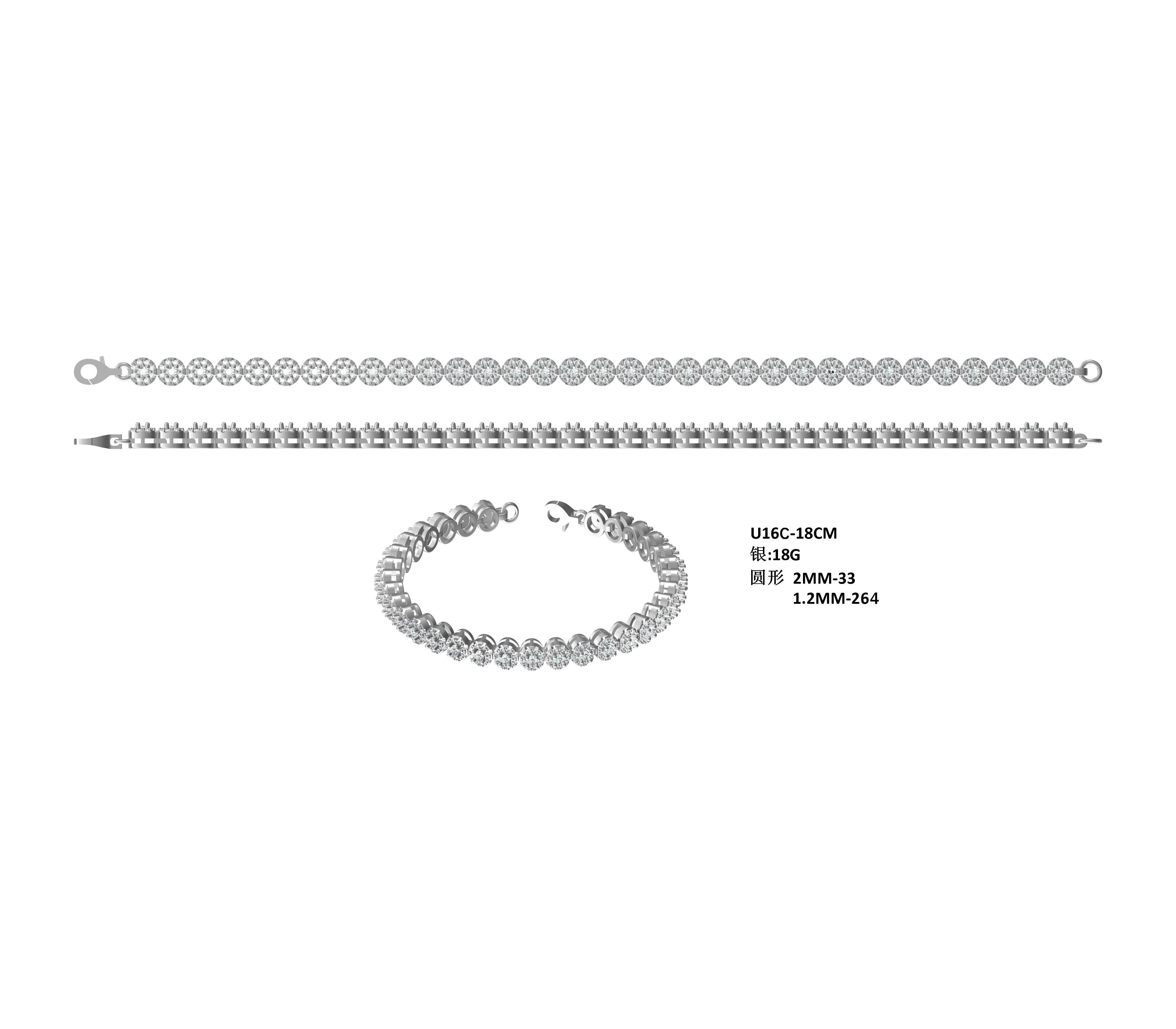 S925 Argent Sterling 2mm&1,2mm Bracelet de tennis en grappe de Moissanite 18cm 297pcs D Couleur VVS1