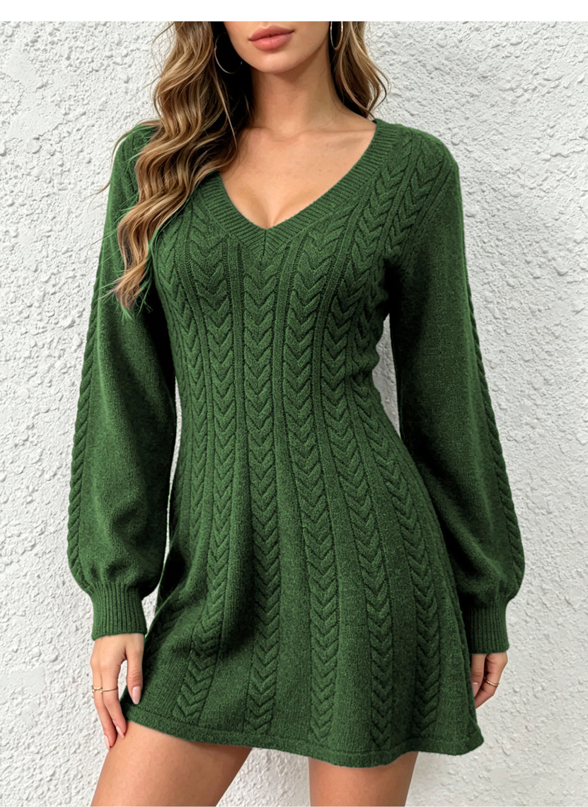 Robe mode en col V en tricot de câble