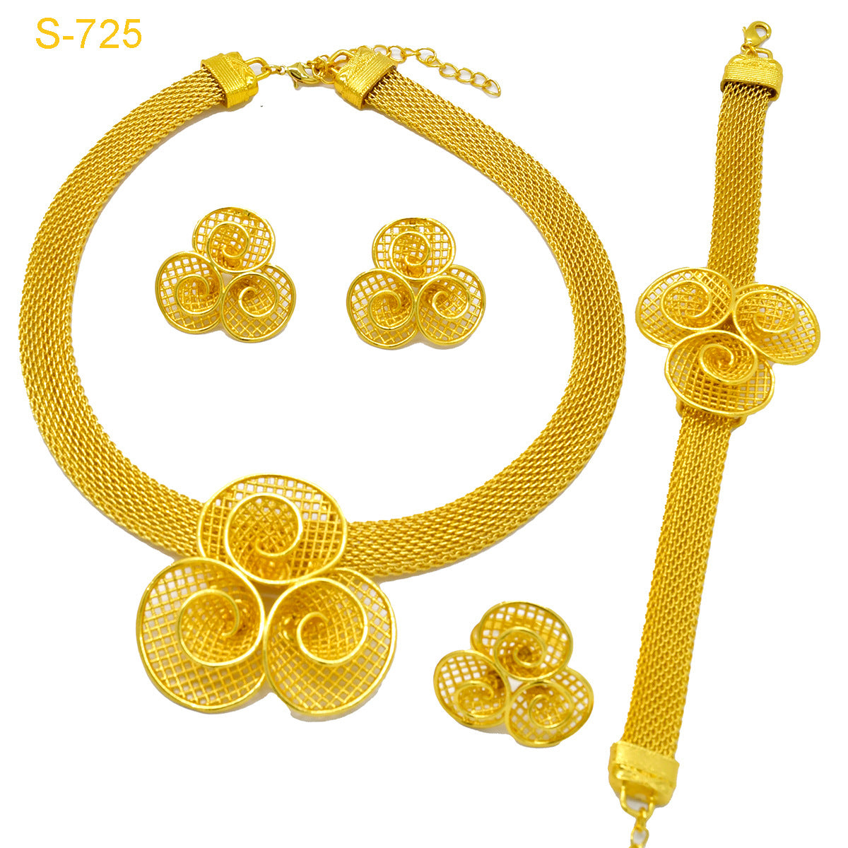 European and American Fashion Collier Boucles d'oreille Bracelet de quatre pièces