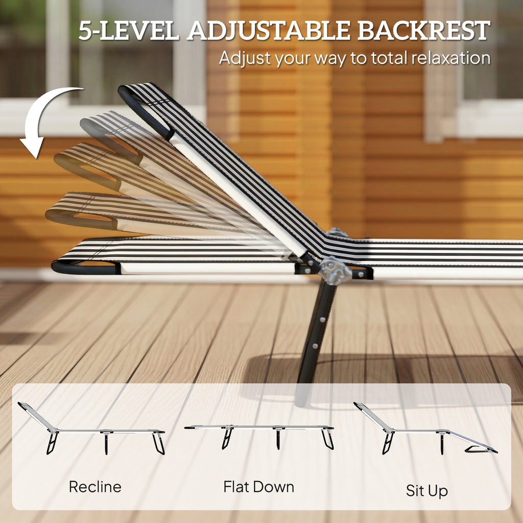 Foldable Adjustable Portable Sun Beach Lounger / Camping Cot - Black and White