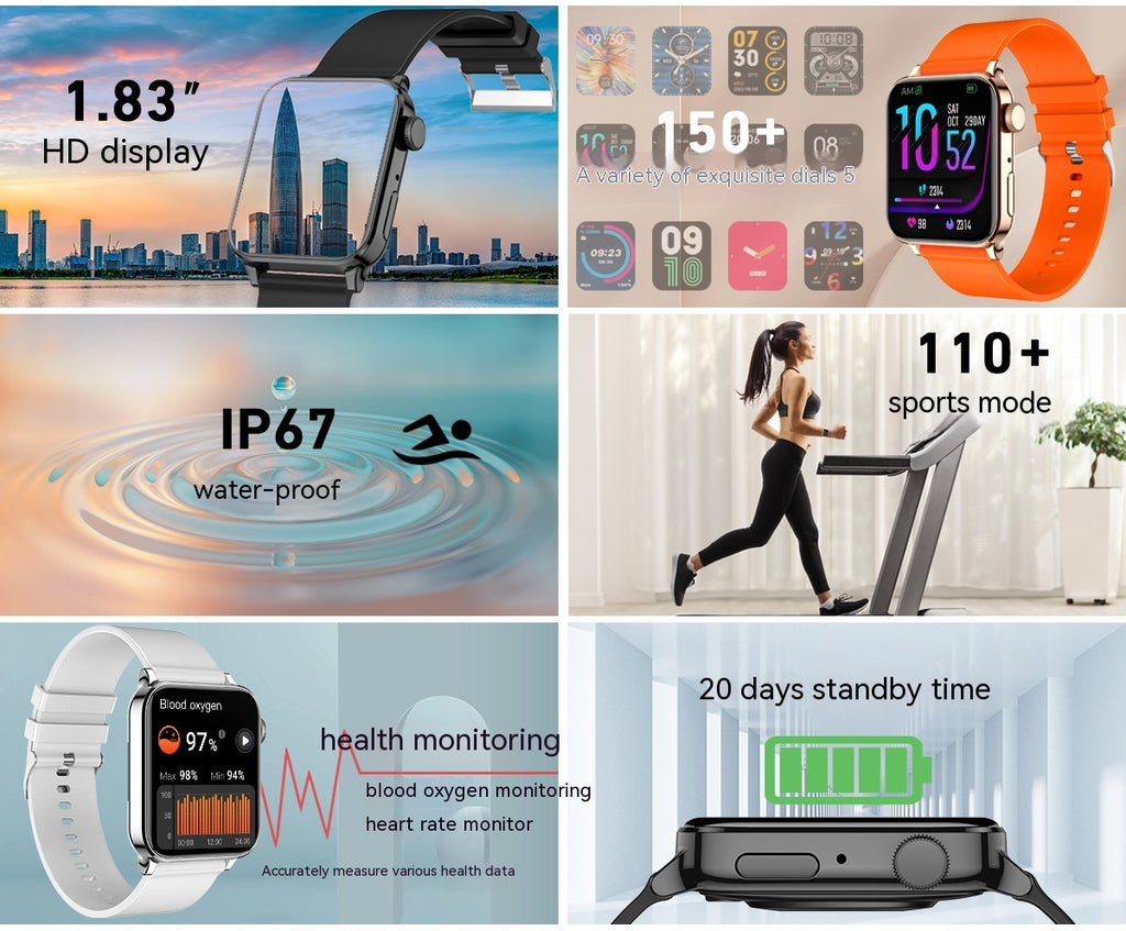 Smart Watch En temps réel Sleep Blood Pression Blood Oxygen Exercise Monitoring Watch Hommes Et