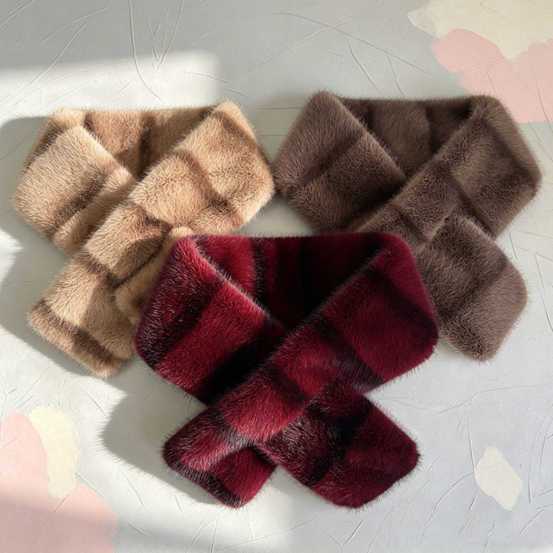 Couleur rayée Contraste en peluche douce écharpe transversale avec style rétro et sophistiqué