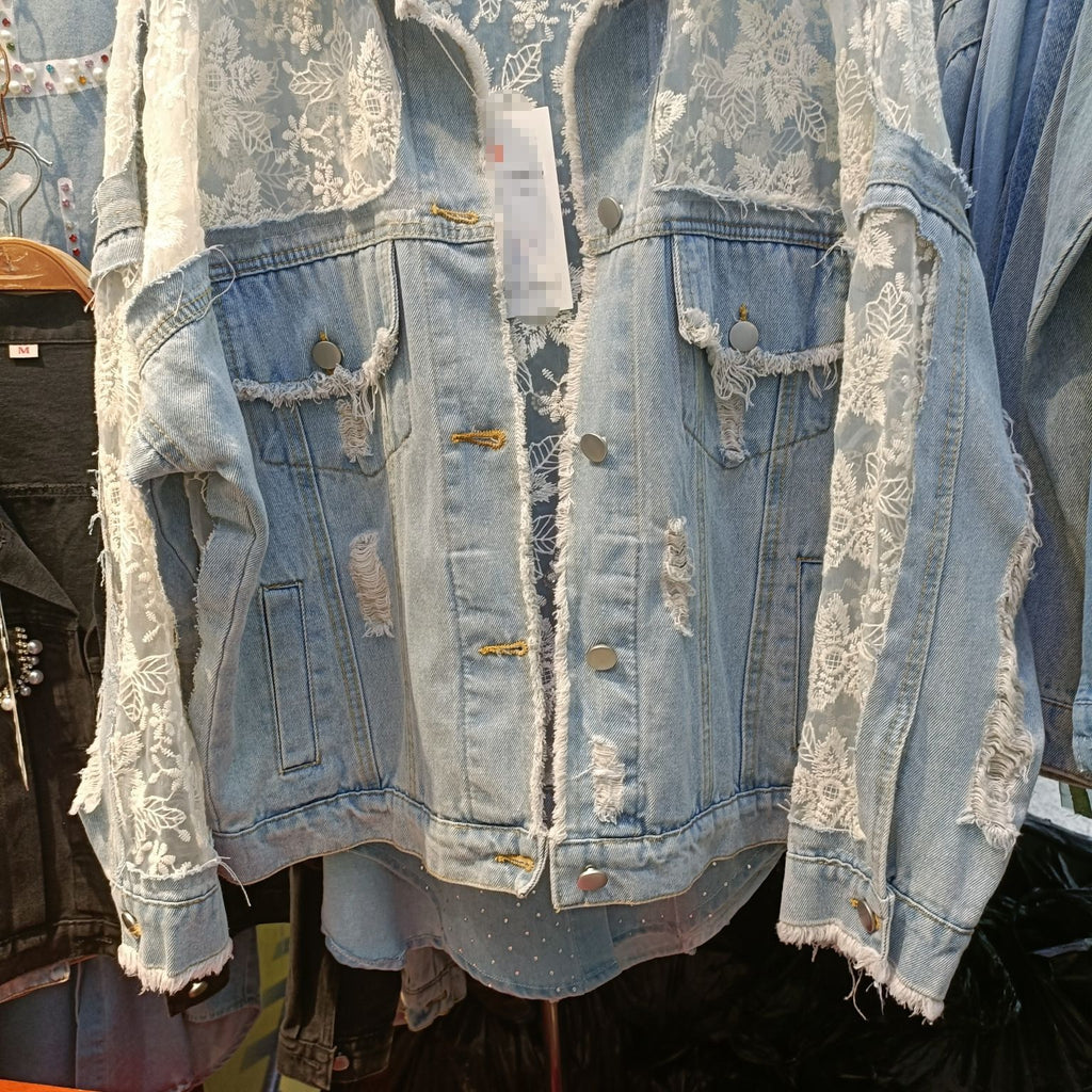 Veste de denim mode polyvalente en mesh brodée