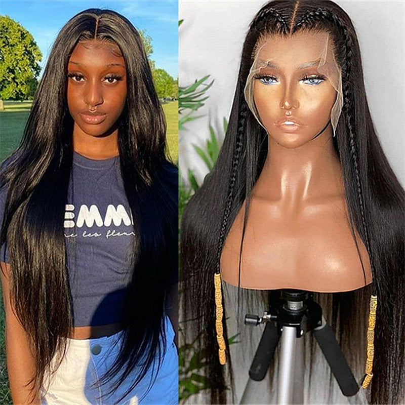 Noir Long droit cheveux chimique fibre bande tête