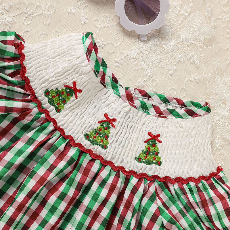 Bébé enfant Bébé Filles Robe de Noël Manche courte Arbre de Noël Brodé Plaid Ca