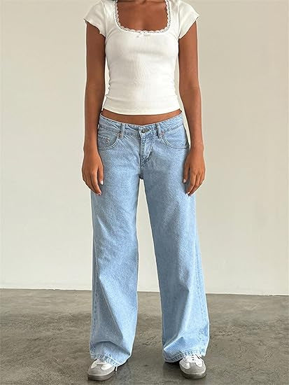 American Style Retro Low Waist Non élastique Lavé droit Jeans Femme Autumn Street Wid